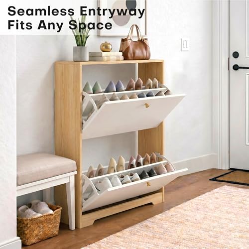 Nicetree Shoe Cabinet with 2 Flip Drawers, Narrow Shoe Organizer Cabinet - Image 3