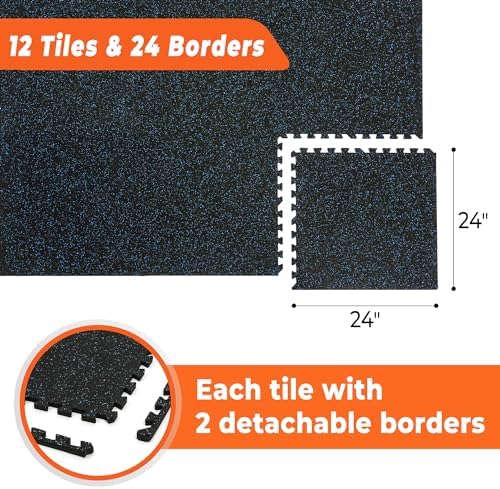 SUPERJARE 0.4'' Thick 12 Pcs 48 Sq Ft Rubber Top Exercise Equipment Mats - Image 5