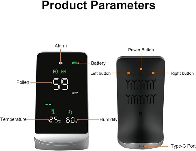 Pollen Dust Monitor Air Quality Monitor, High Precision 1μg/m³ Particle Detector - Image 3