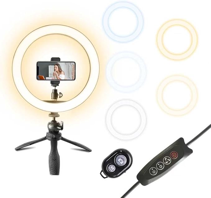 10" Desk Ring Light with Stable Tripod & Phone Holder, 120 LEDs 5-Color by SHSYLVSEZM