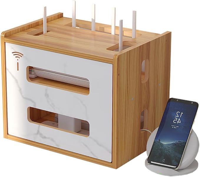 Wooden Router Shelf, Desktop WiFi Router Storage Box Modem Rack Router Cover by W+WWEENUO