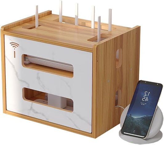 Wooden Router Shelf, Desktop WiFi Router Storage Box Modem Rack Router Cover by W+WWEENUO
