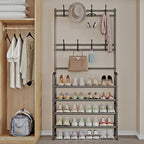 Coat Rack Shoe Rack With Storage Hooks Standing Organizer 4 Tier - Image 4