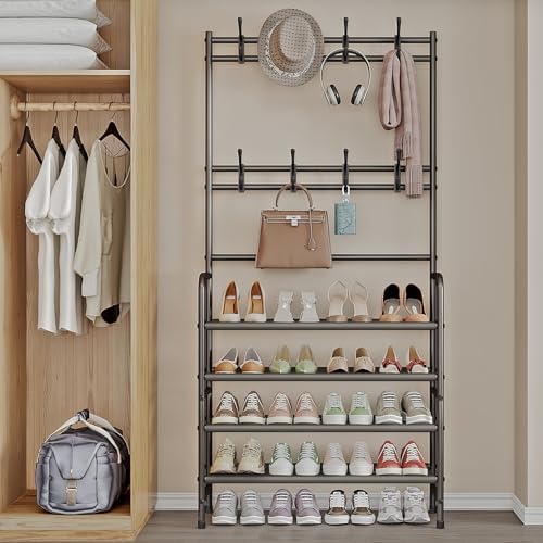 Coat Rack Shoe Rack With Storage Hooks Standing Organizer 4 Tier - Image 4