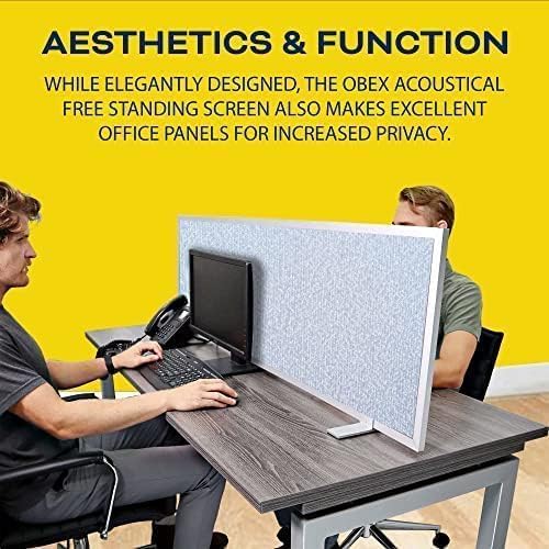 OBEX Acoustical Free Standing Privacy Screen, Cubicle Accessories Desk Privacy Panel, Desk Dividers for Office, Office Furniture Partitions Portable Sound Proof Dividers, 24" x 60", Overcast