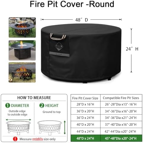 QH.HOME Fire Pit Cover Round 48", 600D Heavy Duty Fabric 100% Waterproof - Image 2