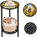 2-Tier Metal Round Side Table Accent Coffee Tables Small Space Corner Plant by Unknown