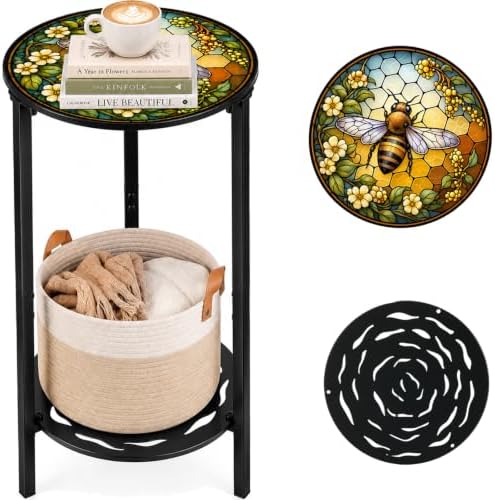 2-Tier Metal Round Side Table Accent Coffee Tables Small Space Corner Plant by Unknown
