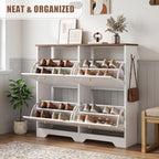 Nicetree Shoe Cabinet, 4 Flip Drawers Slim White - Image 4