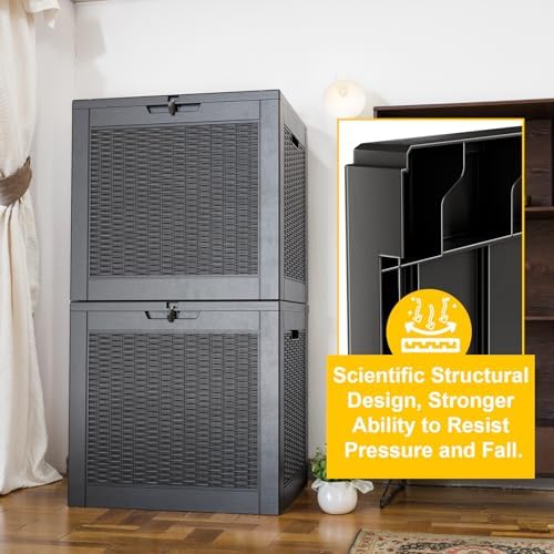 PatioZen 31 Gallon Wicker Pattern Resin Deck Box, Lockable Patio Outdoor - Image 5