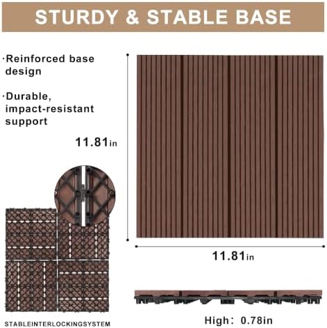 Composite Interlocking Deck Tiles Outdoor, 9 Pack, Light Coffee Color - Image 4