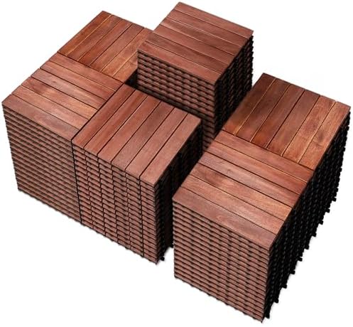 PrimeZone 108 PCS Solid Acacia Wood Interlocking Patio Deck Tiles Outdoor by PrimeZone