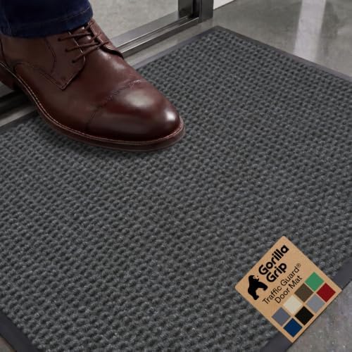GORILLA GRIP Traffic Guard Indoor Outdoor Heavy Duty Door Mat, 29x17 Gray by GorillaGrip