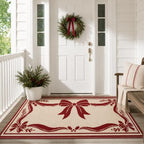 3x5 Ft Christmas Ribbon Bow Reversible Plastic Straw Outdoor Rug by Unknown