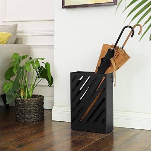 SONGMICS Metal Umbrella Stand, Rectangular, Removable Drip Tray, 4 Hooks - Image 2