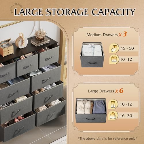 WLIVE Tall Dresser for Bedroom, 9 Drawer Chest of Drawers, Dark Grey - Image 5