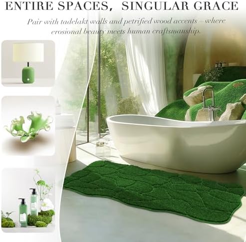 BSICPRO Large Bathroom Rugs Runner, 22x47 Scalloped Bath Mats, Forest Green - Image 4