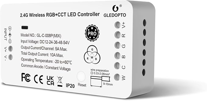 GLEDOPTO ZigBee 3.0 RGBCCT LED Strip Controller Pro RGB Color and Warm White by GLEDOPTO