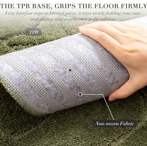 BSICPRO Large Bathroom Rugs Runner, 24x59 Scalloped Bath Mats, Olive Green - Image 3