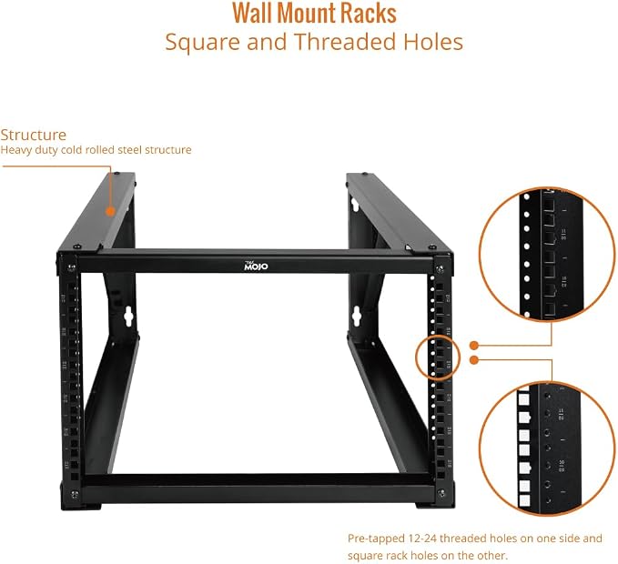 Tecmojo 6U Wall Mount Rack, Wall Mount Network Rack 24.8in Depth, Open Frame - Image 4