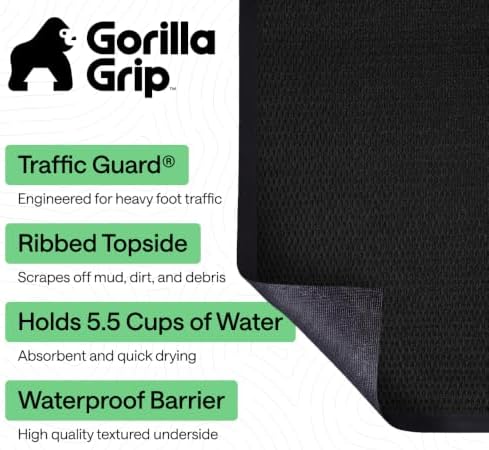 GORILLA GRIP Traffic Guard Indoor Outdoor Heavy Duty Door Mat, 59x24 Black - Image 2