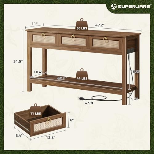 SUPERJARE Rattan Console Sofa Table - Image 2
