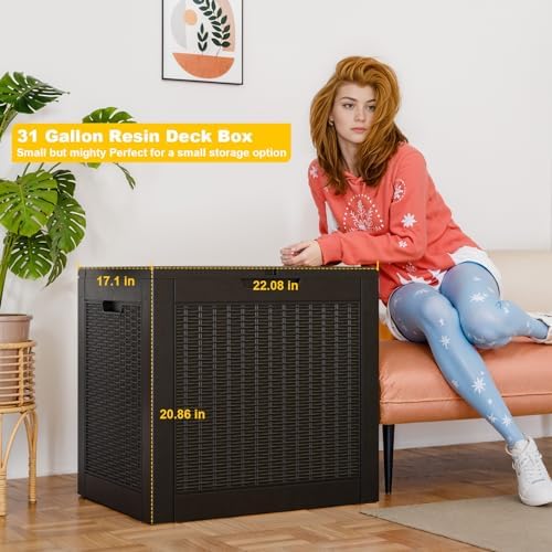 PatioZen 31 Gallon Wicker Pattern Resin Deck Box, Lockable Patio Outdoor - Image 3