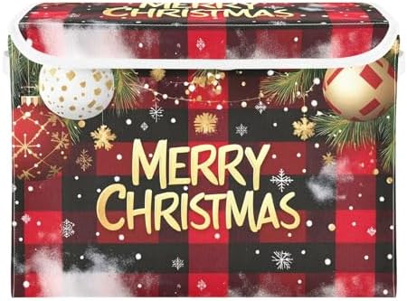Bolaz Storage Bins with Lids and Handles, Christmas Red Plaid Storage Box - Image 2