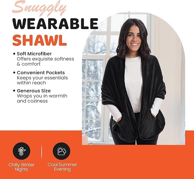 Mintra Home Wearable Microfiber Shawl – Soft and Warm Fleece Wrap - Image 2