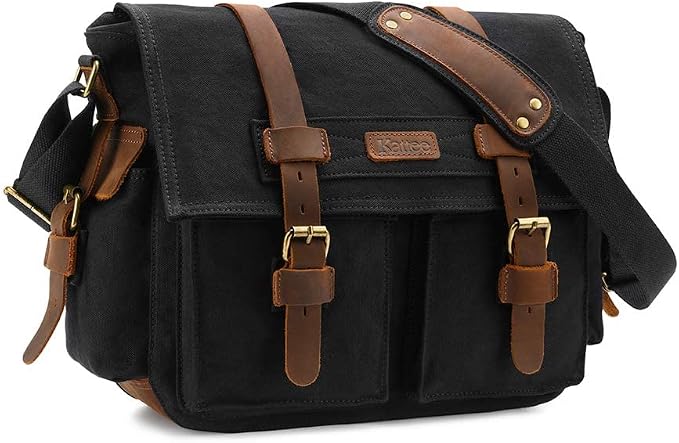 Kattee Leather Canvas Camera Bag Vintage DSLR SLR Messenger Shoulder Bag by Kattee