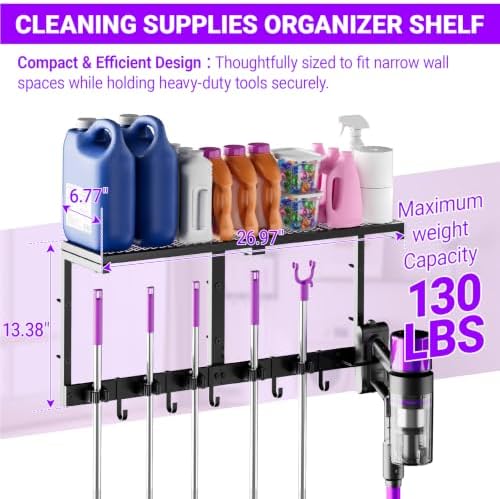 Heavy Duty Broom Holder Wall Mount, All-Metal Mop Rack - Image 2