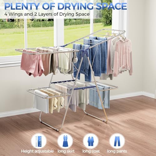 APEXCHASER Clothes Drying Rack, Foldable 2-Level Drying Rack Clothing, - Image 6