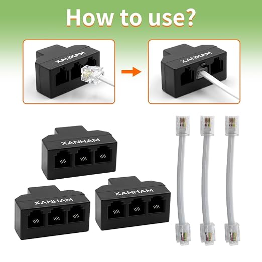RJ11 Cable 3 Way Splitter 6P4C Connector Phone Line Cord Adapter - Image 5