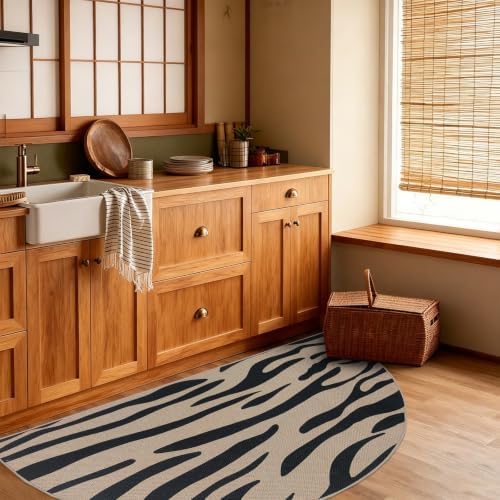 Easy Jute Rug 2.6x5Ft Half Round Zebra Stripe Carpet - Image 4