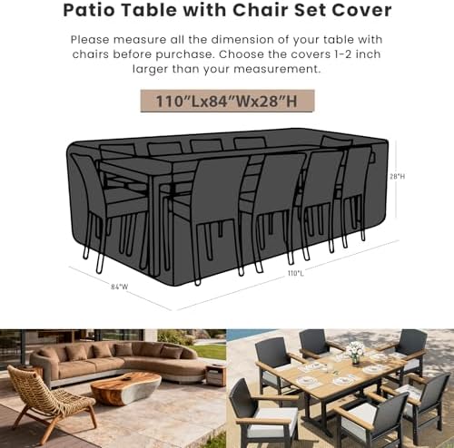 SheeChung Patio Furniture Cover Rectangular 110"L x 84"W x 28"H, Waterproof - Image 2