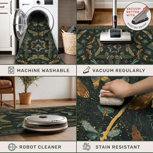 3x8 Dark Green Long Hallway Runner Rug - 8ft Washable Non Skid Wide Runner Rugs - Image 4