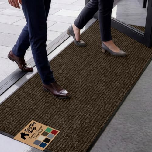 GORILLA GRIP Traffic Guard Indoor Outdoor Heavy Duty Door Mat, 59x24 Brown by GorillaGrip
