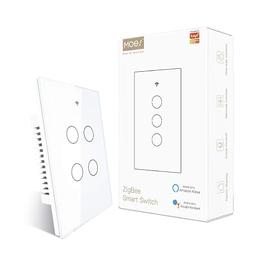 MOES ZigBee Smart Touch Wall Light Switch, Requires Tuya ZigBee Hub, No Neutral by MOES