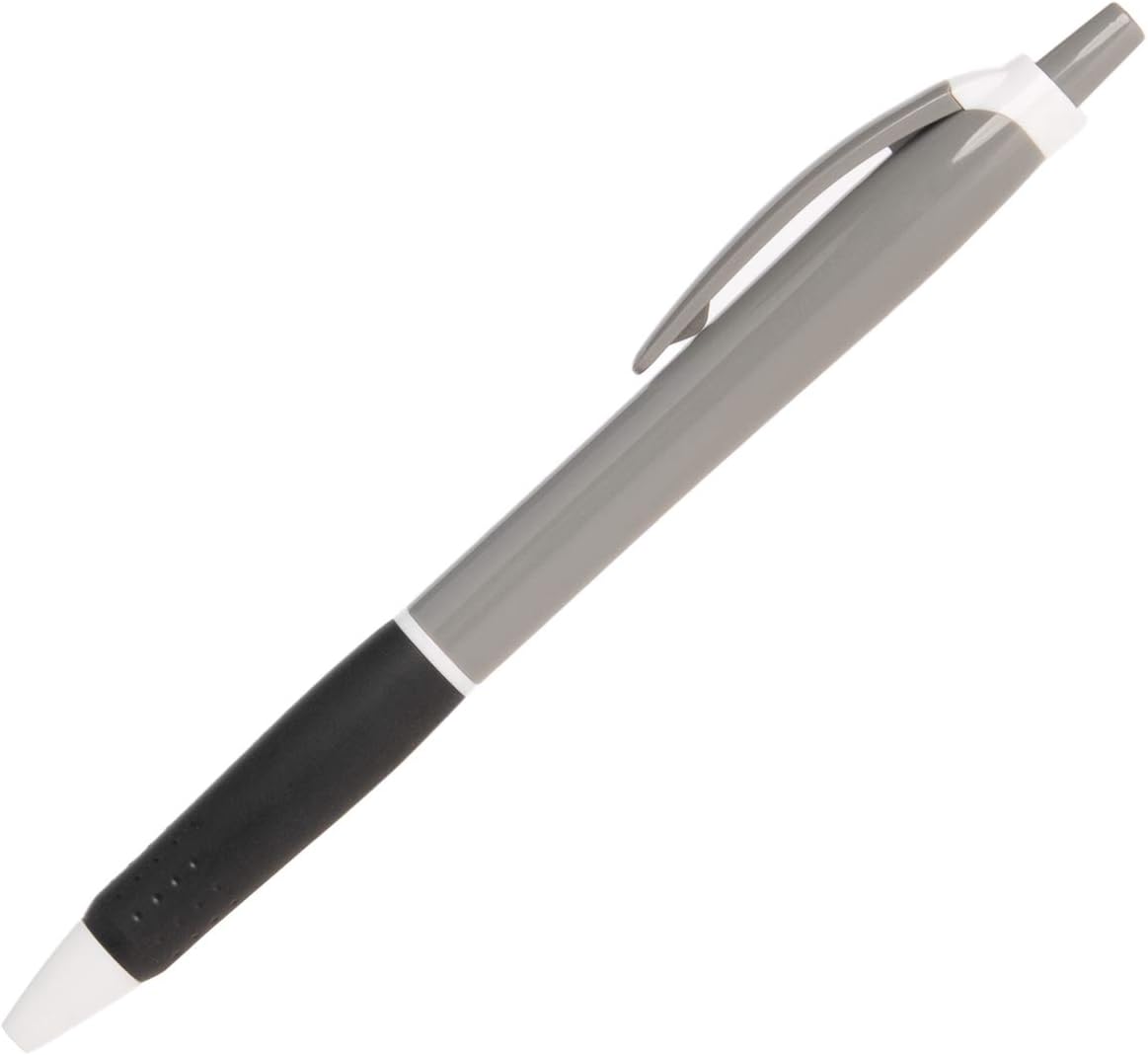 Simply Genius 100-Pack Black Ink Retractable Ballpoint Pens Bulk Ideal for Schools, Office Set, Notebooks, Journals & More (Gray&Black)