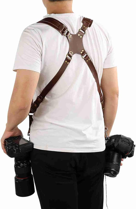 Dual Camera Harness & Leather Shoulder Strap Comfortable Carry by MEKOTRIN