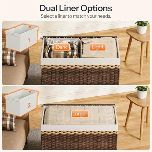 HOOBRO Storage Basket with Lid, 42.3 Gallon Wicker Storage Basket with 2 - Image 4