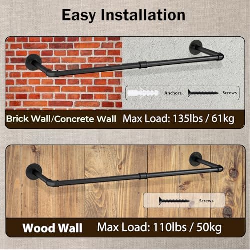 Wall Mounted Clothes Rack 24in, Industrial Pipe Wall Mount Clothing Rack - Image 3
