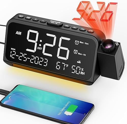 Mesqool Projection Alarm Clock for Bedroom, Digital Clock by Mesqool