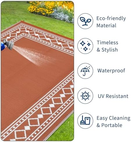 Waterproof Outdoor Rug 9x12 Ft, Reversible Plastic Straw Rug, Portable Carpet - Image 3