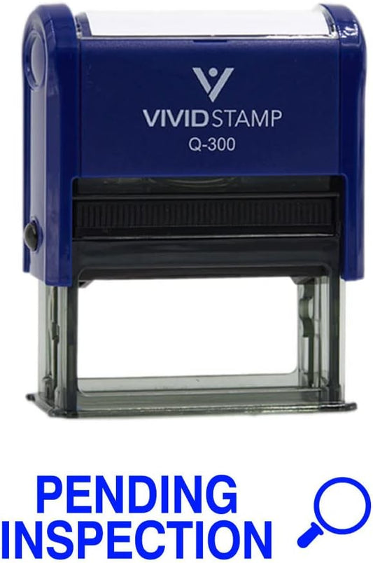 Vivid Stamp Pending Inspection Business Self-Inking Rubber Stamps (Blue Ink) - Q-200 (2 Pack)