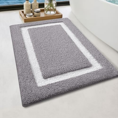 Color&Geometry Mini Gray Bathroom Rugs 24x16, Extra Soft Absorbent Microfiber - Image 3