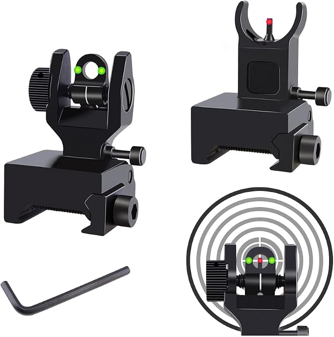 Fiber Optic Flip Up Iron Sights Picatinny Rail Mounted Front and Rear Backup by TPO