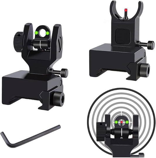 Fiber Optic Flip Up Iron Sights Picatinny Rail Mounted Front and Rear Backup by TPO