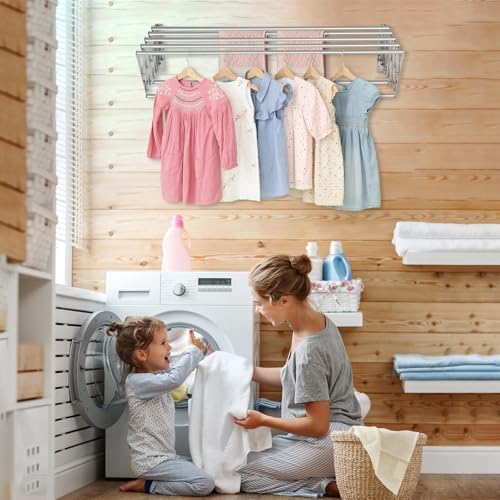 XL-31.5" Wall Clothes Drying Rack, Retractable Mounted Rack Silver - Image 4