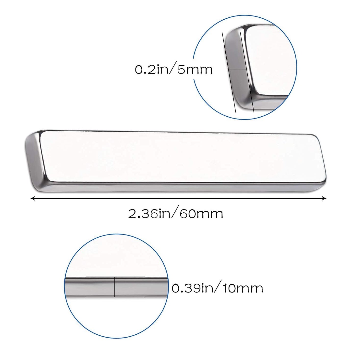 LOVIMAG Waterproof Strong Neodymium Bar Magnets, Refrigerator Magnets with Double- Sided Adhesive, Heavy Duty Magnet for Shower Door,Fridge,Office,Scientific Etc, 60 x 10 x 5 mm, Pack of 50